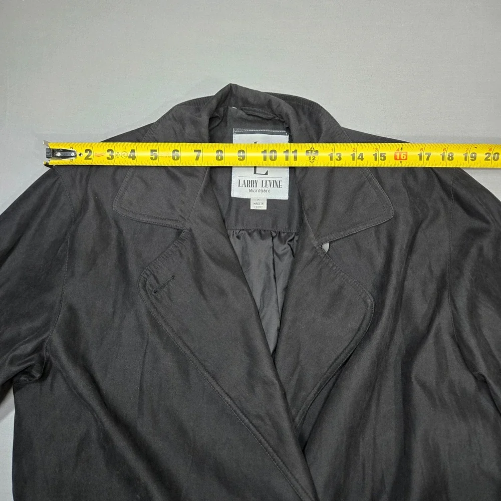 Vintage Larry‎ Levine Trench Coat Medium Black Double Breasted Belted Microfibre